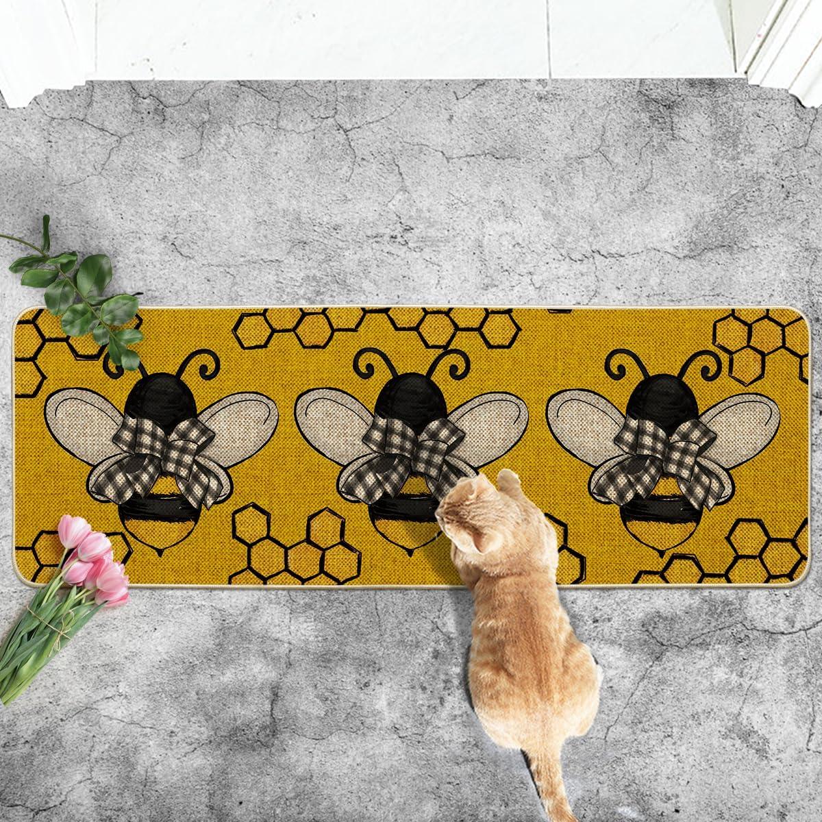 image:imageArtoid Mode Bee Kind Bow Tie Yellow Spring Doormat Seasonal Summer Home Decor LowProfile Switch Rug Door Mat Floor Mat for Indoor Outdoor 17x29 InchYellow
