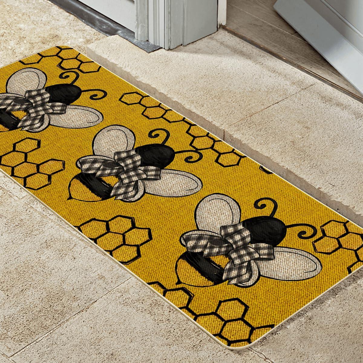 image:imageArtoid Mode Bee Kind Bow Tie Yellow Spring Doormat Seasonal Summer Home Decor LowProfile Switch Rug Door Mat Floor Mat for Indoor Outdoor 17x29 InchYellow