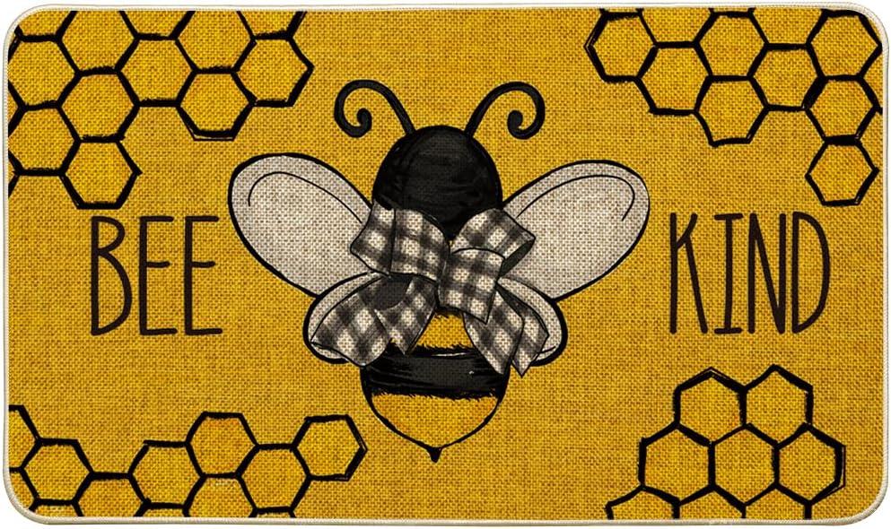 image:imageArtoid Mode Bee Kind Bow Tie Yellow Spring Doormat Seasonal Summer Home Decor LowProfile Switch Rug Door Mat Floor Mat for Indoor Outdoor 17x29 InchYellow