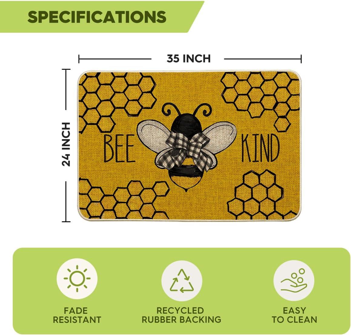 image:imageArtoid Mode Bee Kind Bow Tie Yellow Spring Doormat Seasonal Summer Home Decor LowProfile Switch Rug Door Mat Floor Mat for Indoor Outdoor 17x29 InchYellow