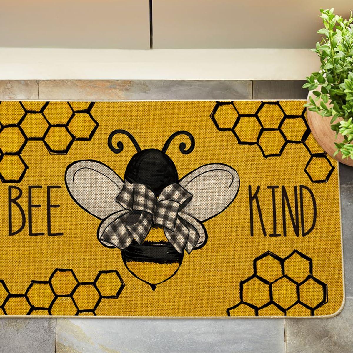 image:imageArtoid Mode Bee Kind Bow Tie Yellow Spring Doormat Seasonal Summer Home Decor LowProfile Switch Rug Door Mat Floor Mat for Indoor Outdoor 17x29 InchYellow