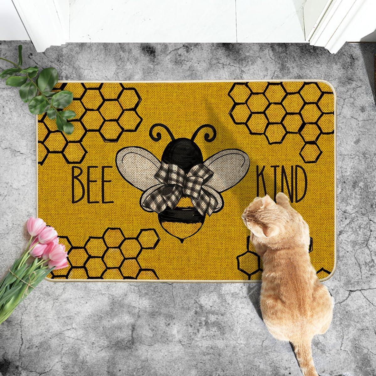 image:imageArtoid Mode Bee Kind Bow Tie Yellow Spring Doormat Seasonal Summer Home Decor LowProfile Switch Rug Door Mat Floor Mat for Indoor Outdoor 17x29 InchYellow