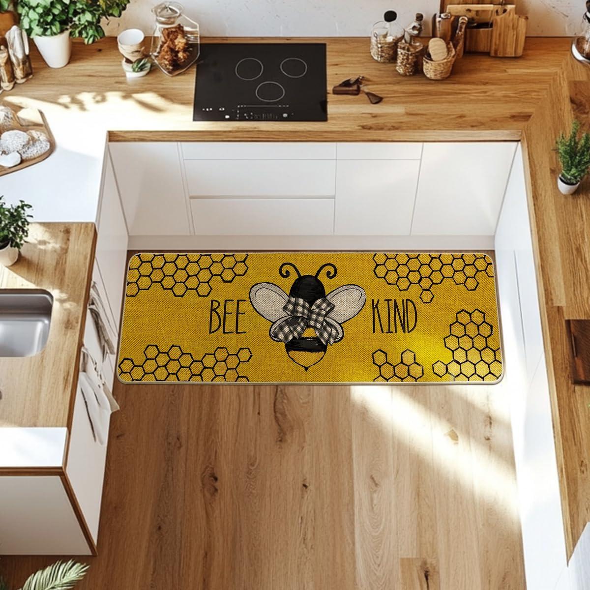 image:imageArtoid Mode Bee Kind Bow Tie Yellow Spring Doormat Seasonal Summer Home Decor LowProfile Switch Rug Door Mat Floor Mat for Indoor Outdoor 17x29 InchYellow