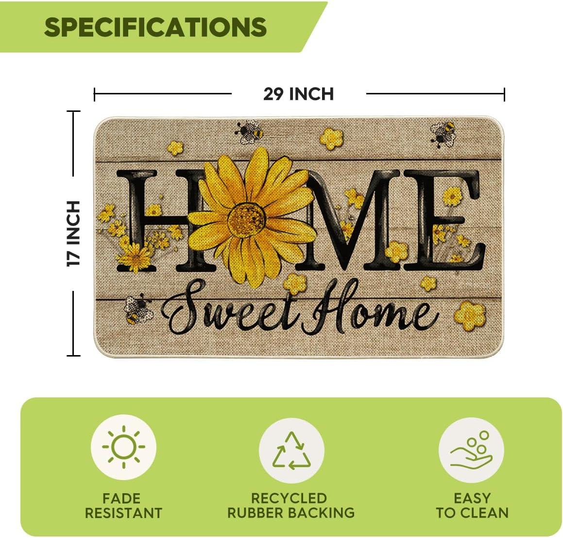 image:imageArtoid Mode Bee Sunflower Daisy Home Sweet Home Spring Doormat Home Summer Decor LowProfile Switch Rug Door Mat Floor Mat for Indoor Outdoor 17x29 Inch