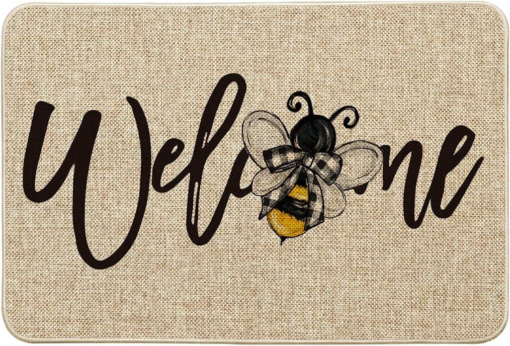 image:imageArtoid Mode Black Bee Welcome Summer Home Decor LowProfile Switch Rug Door Mat for Indoor Outdoor 17x29 InchBeige