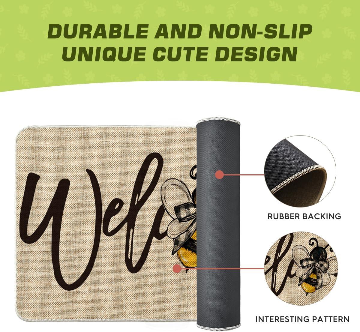 image:imageArtoid Mode Black Bee Welcome Summer Home Decor LowProfile Switch Rug Door Mat for Indoor Outdoor 17x29 InchBeige