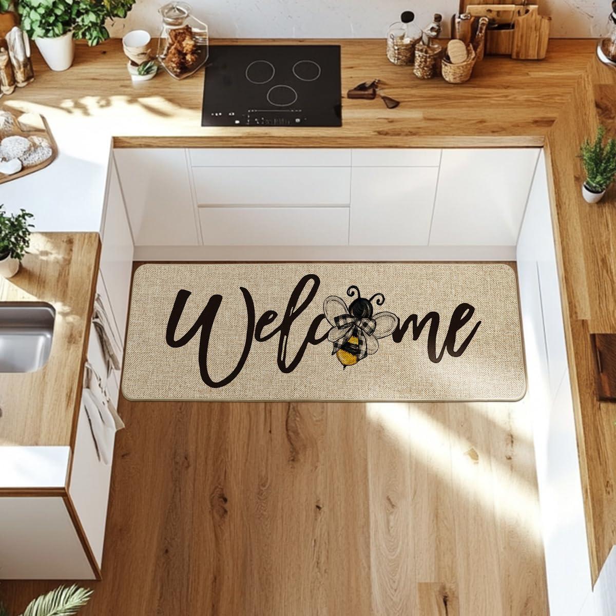 image:imageArtoid Mode Black Bee Welcome Summer Home Decor LowProfile Switch Rug Door Mat for Indoor Outdoor 17x29 InchBeige