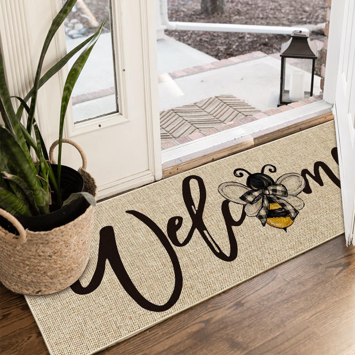 image:imageArtoid Mode Black Bee Welcome Summer Home Decor LowProfile Switch Rug Door Mat for Indoor Outdoor 17x29 InchBeige