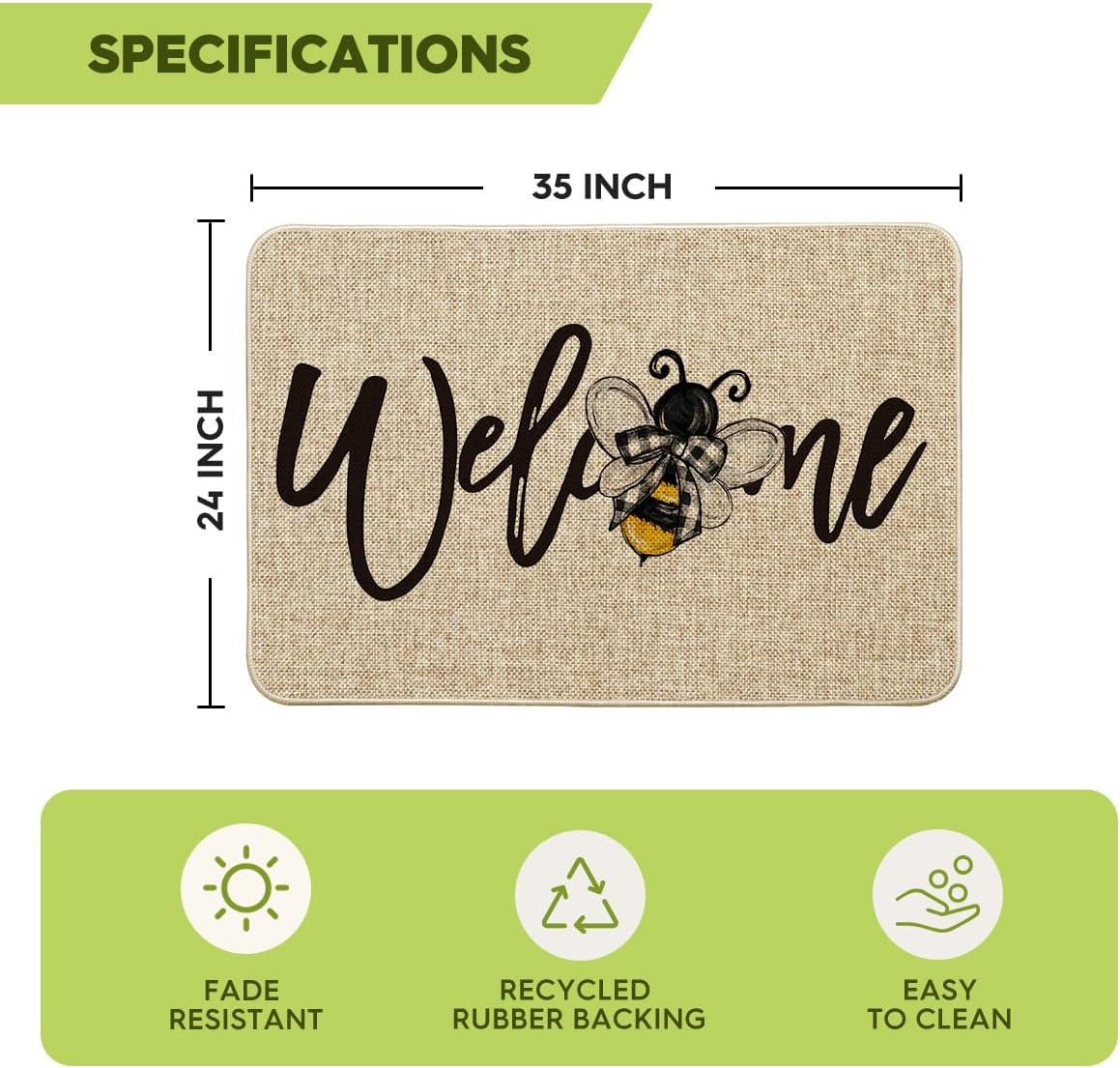 image:imageArtoid Mode Black Bee Welcome Summer Home Decor LowProfile Switch Rug Door Mat for Indoor Outdoor 17x29 InchBeige