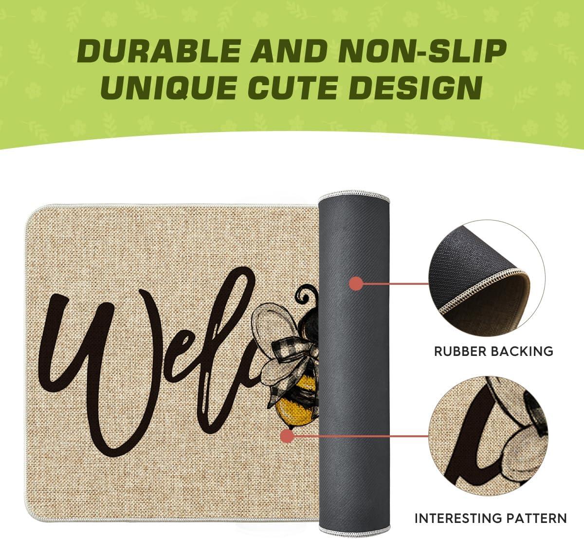 image:imageArtoid Mode Black Bee Welcome Summer Home Decor LowProfile Switch Rug Door Mat for Indoor Outdoor 17x29 InchBeige