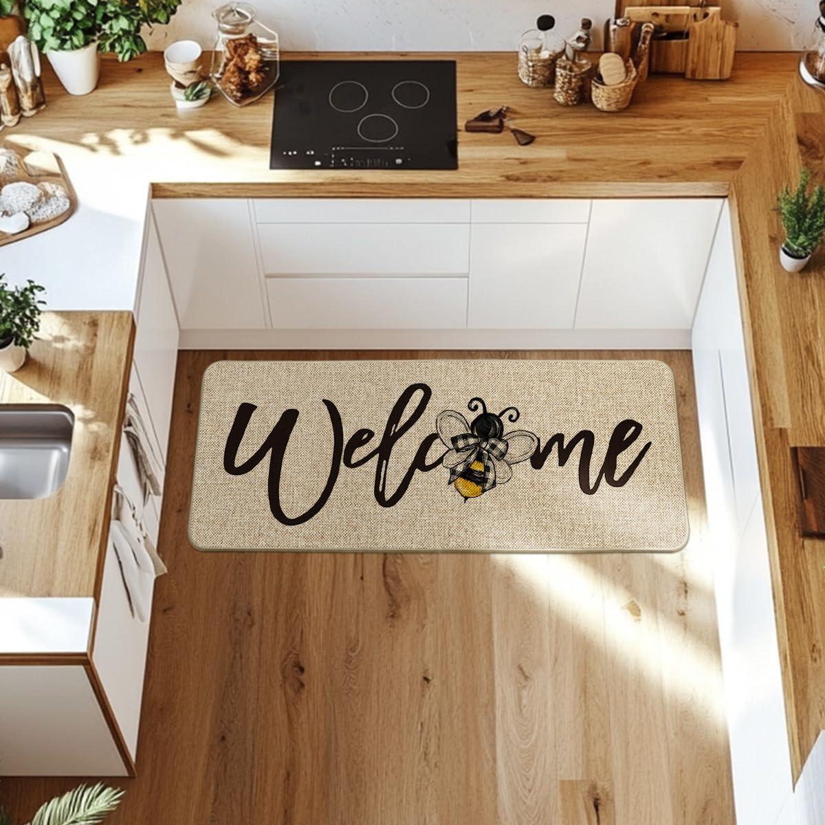 image:imageArtoid Mode Black Bee Welcome Summer Home Decor LowProfile Switch Rug Door Mat for Indoor Outdoor 17x29 InchBeige