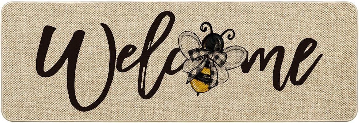 image:imageArtoid Mode Black Bee Welcome Summer Home Decor LowProfile Switch Rug Door Mat for Indoor Outdoor 17x29 InchBeige
