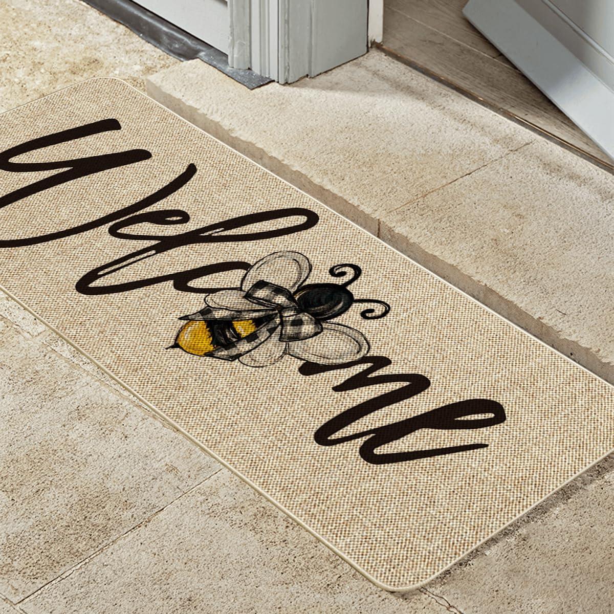 image:imageArtoid Mode Black Bee Welcome Summer Home Decor LowProfile Switch Rug Door Mat for Indoor Outdoor 17x29 InchBeige