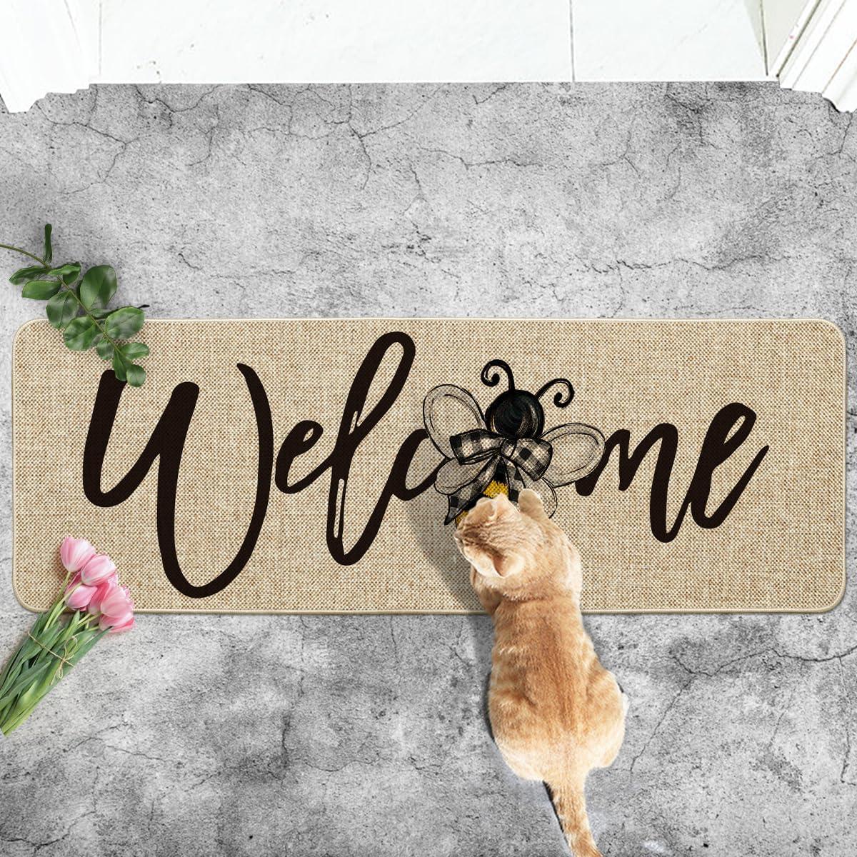 image:imageArtoid Mode Black Bee Welcome Summer Home Decor LowProfile Switch Rug Door Mat for Indoor Outdoor 17x29 InchBeige
