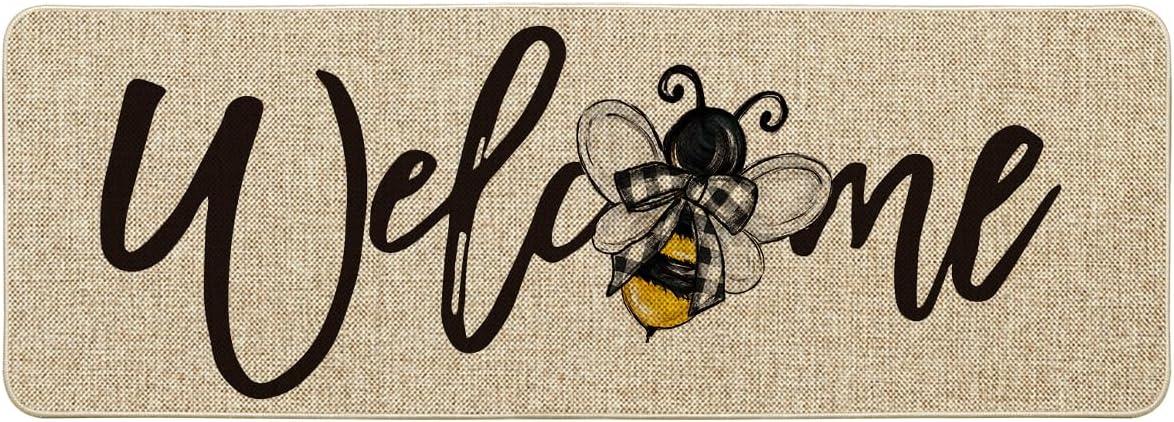 image:imageArtoid Mode Black Bee Welcome Summer Home Decor LowProfile Switch Rug Door Mat for Indoor Outdoor 17x29 InchBeige