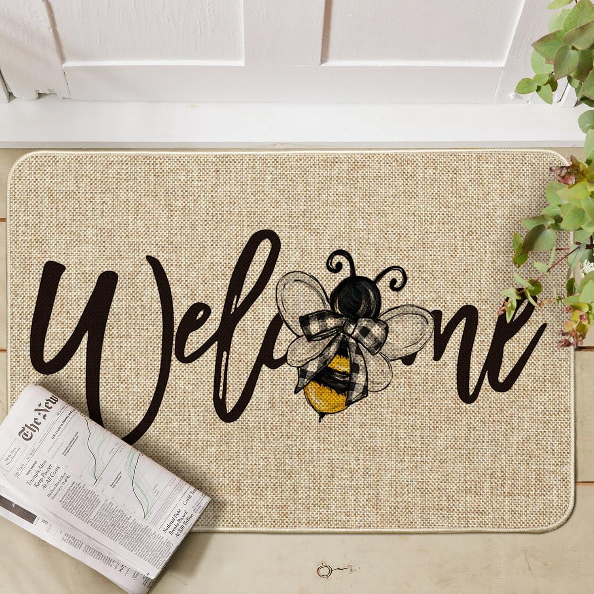 image:imageArtoid Mode Black Bee Welcome Summer Home Decor LowProfile Switch Rug Door Mat for Indoor Outdoor 17x29 InchBeige