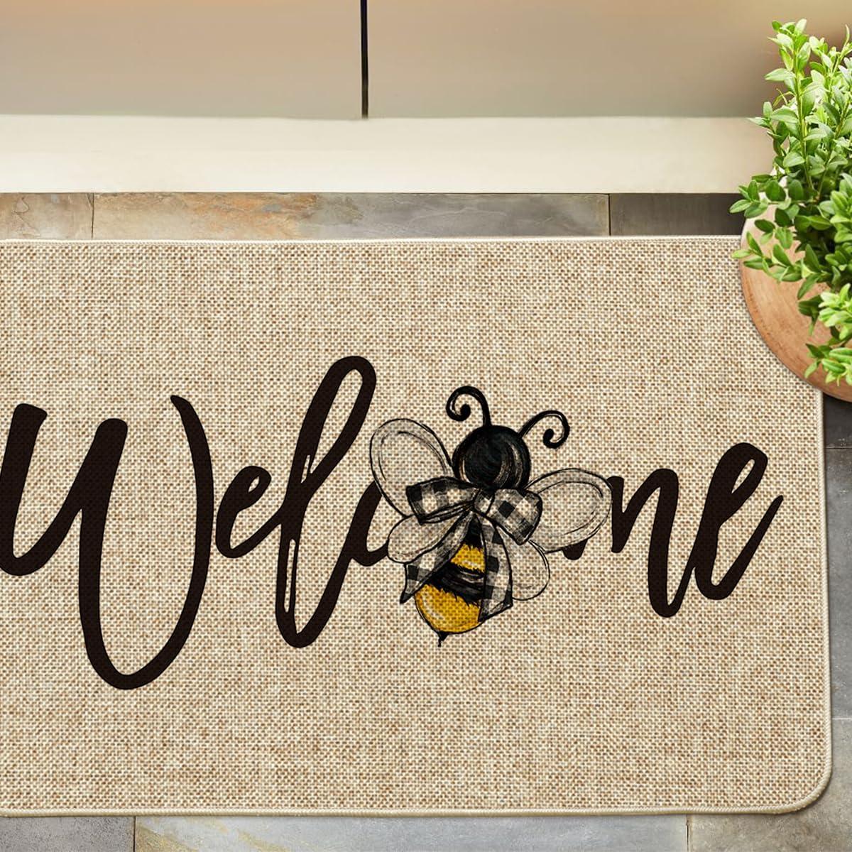 image:imageArtoid Mode Black Bee Welcome Summer Home Decor LowProfile Switch Rug Door Mat for Indoor Outdoor 17x29 InchBeige