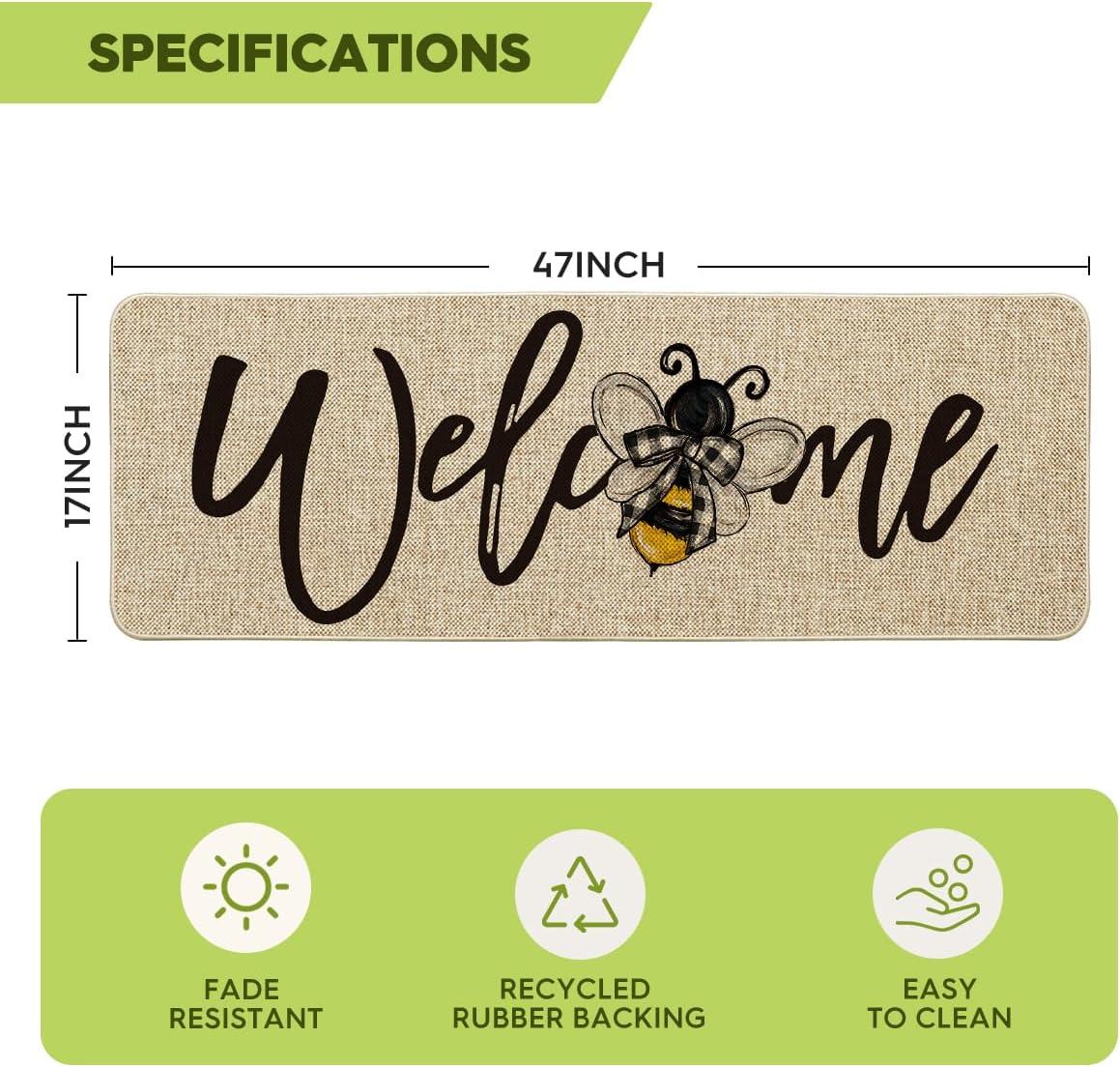 image:imageArtoid Mode Black Bee Welcome Summer Home Decor LowProfile Switch Rug Door Mat for Indoor Outdoor 17x29 InchBeige