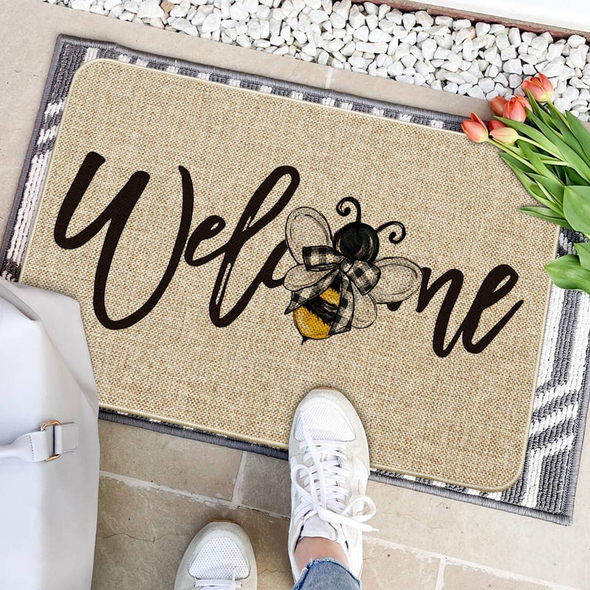 image:imageArtoid Mode Black Bee Welcome Summer Home Decor LowProfile Switch Rug Door Mat for Indoor Outdoor 17x29 InchBeige
