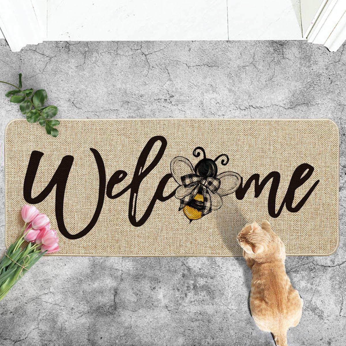 image:imageArtoid Mode Black Bee Welcome Summer Home Decor LowProfile Switch Rug Door Mat for Indoor Outdoor 17x29 InchBeige