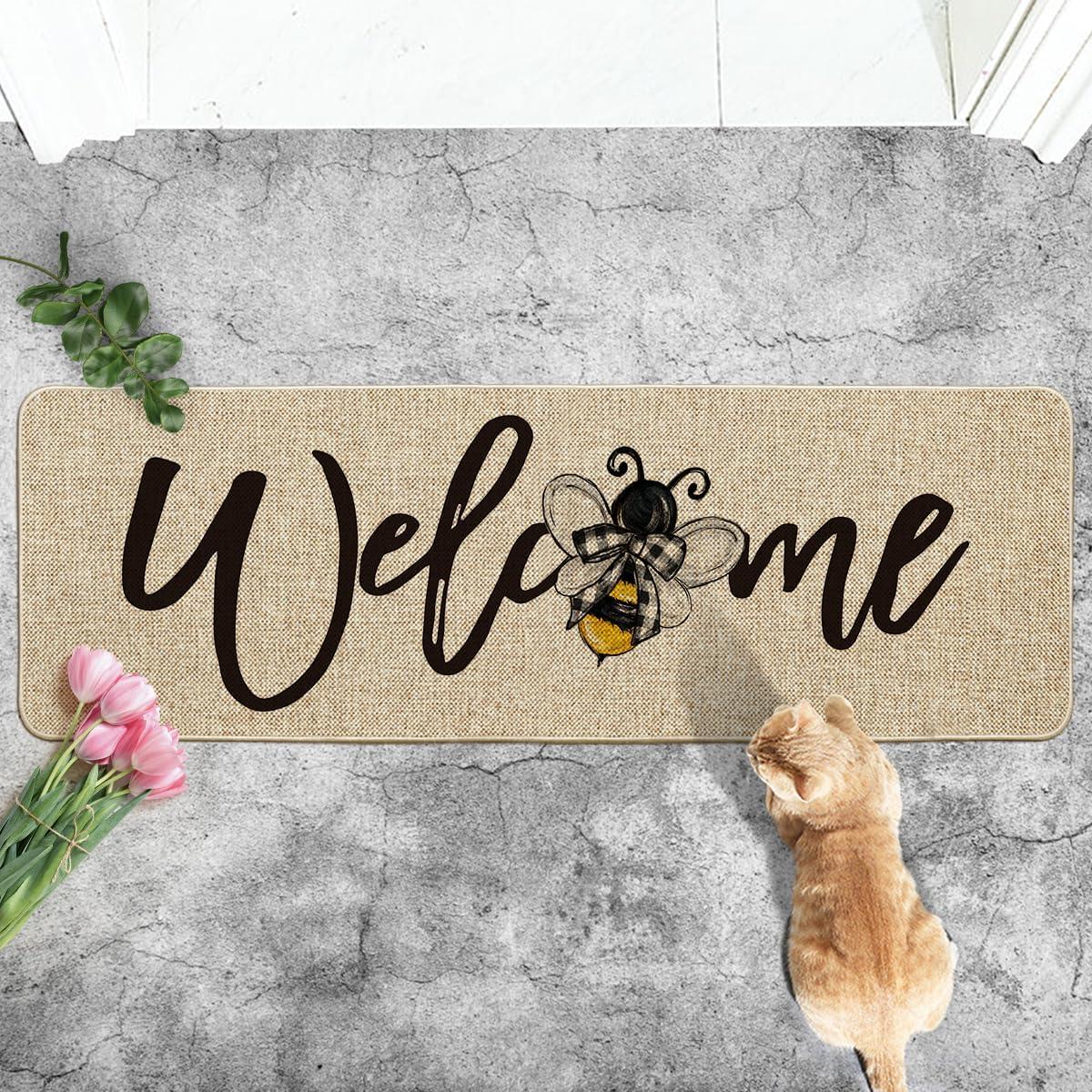 image:imageArtoid Mode Black Bee Welcome Summer Home Decor LowProfile Switch Rug Door Mat for Indoor Outdoor 17x29 InchBeige