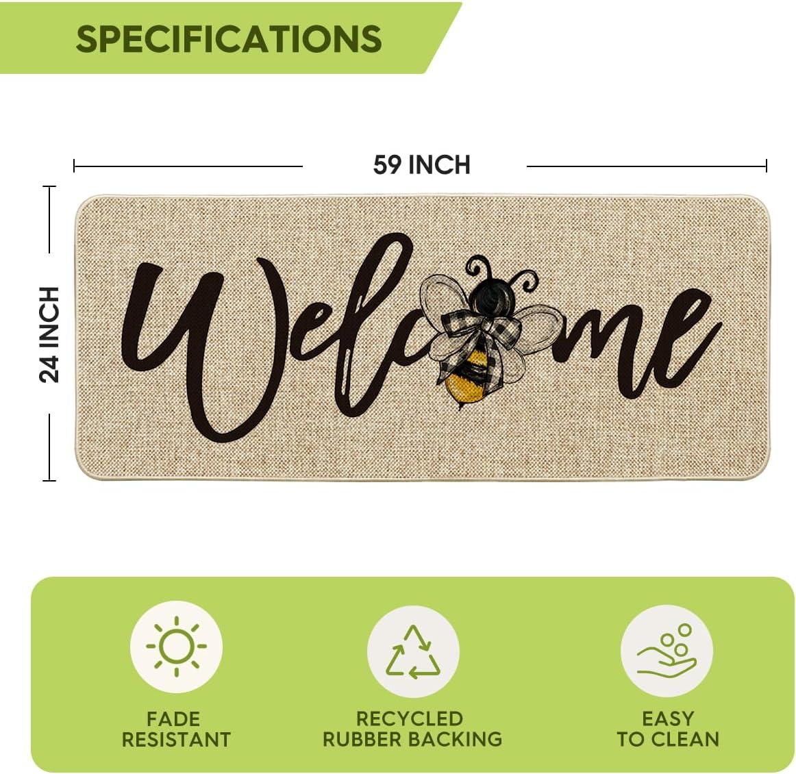 image:imageArtoid Mode Black Bee Welcome Summer Home Decor LowProfile Switch Rug Door Mat for Indoor Outdoor 17x29 InchBeige
