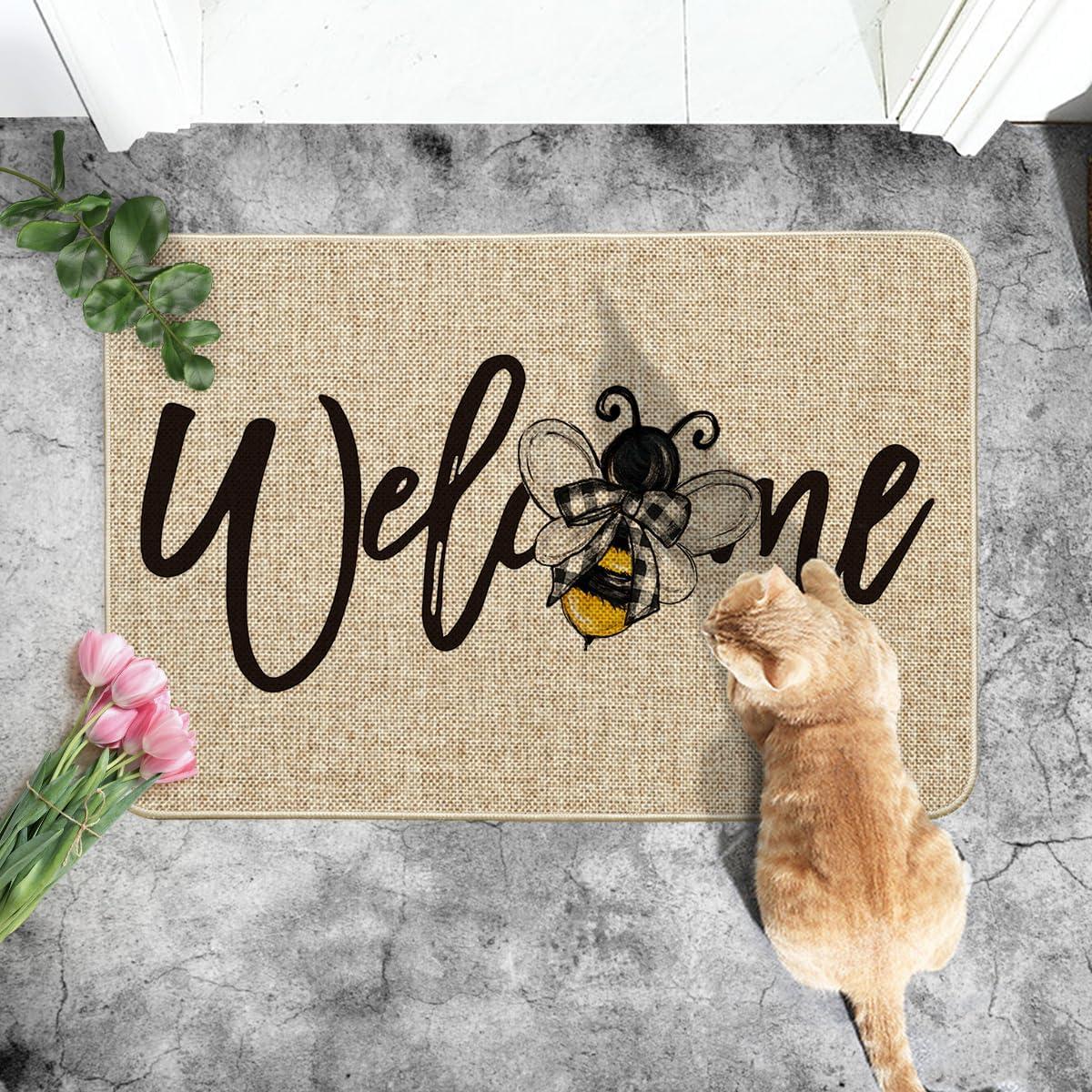 image:imageArtoid Mode Black Bee Welcome Summer Home Decor LowProfile Switch Rug Door Mat for Indoor Outdoor 17x29 InchBeige