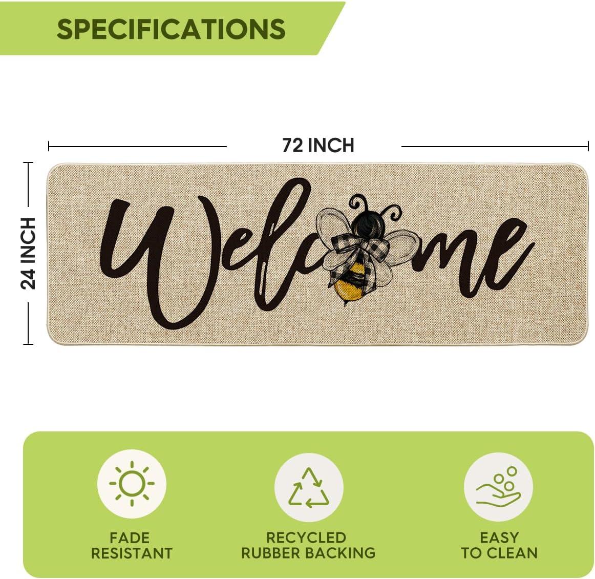 image:imageArtoid Mode Black Bee Welcome Summer Home Decor LowProfile Switch Rug Door Mat for Indoor Outdoor 17x29 InchBeige