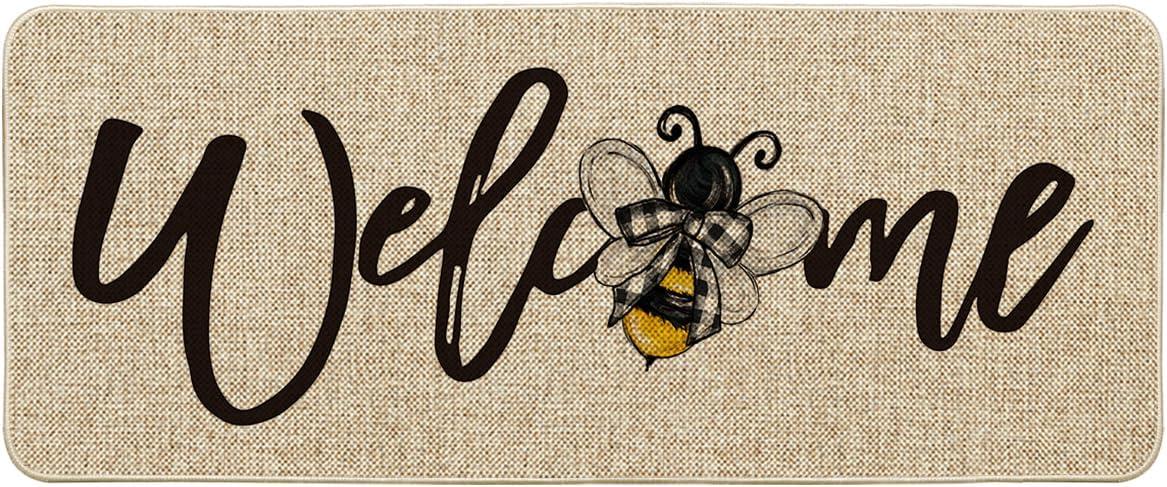 image:imageArtoid Mode Black Bee Welcome Summer Home Decor LowProfile Switch Rug Door Mat for Indoor Outdoor 17x29 InchBeige