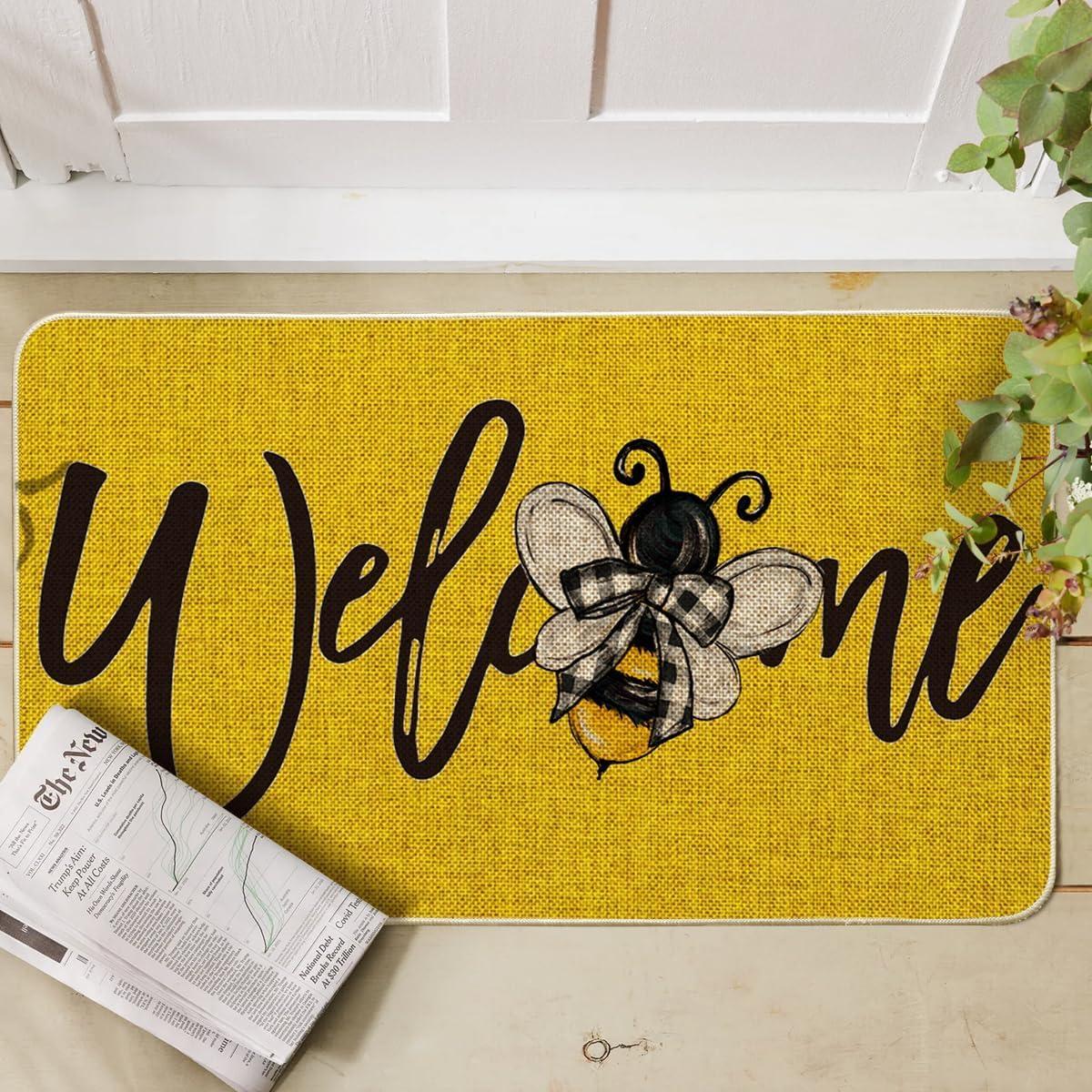 image:imageArtoid Mode Black Bee Welcome Summer Home Decor LowProfile Switch Rug Door Mat for Indoor Outdoor 17x29 InchYellow