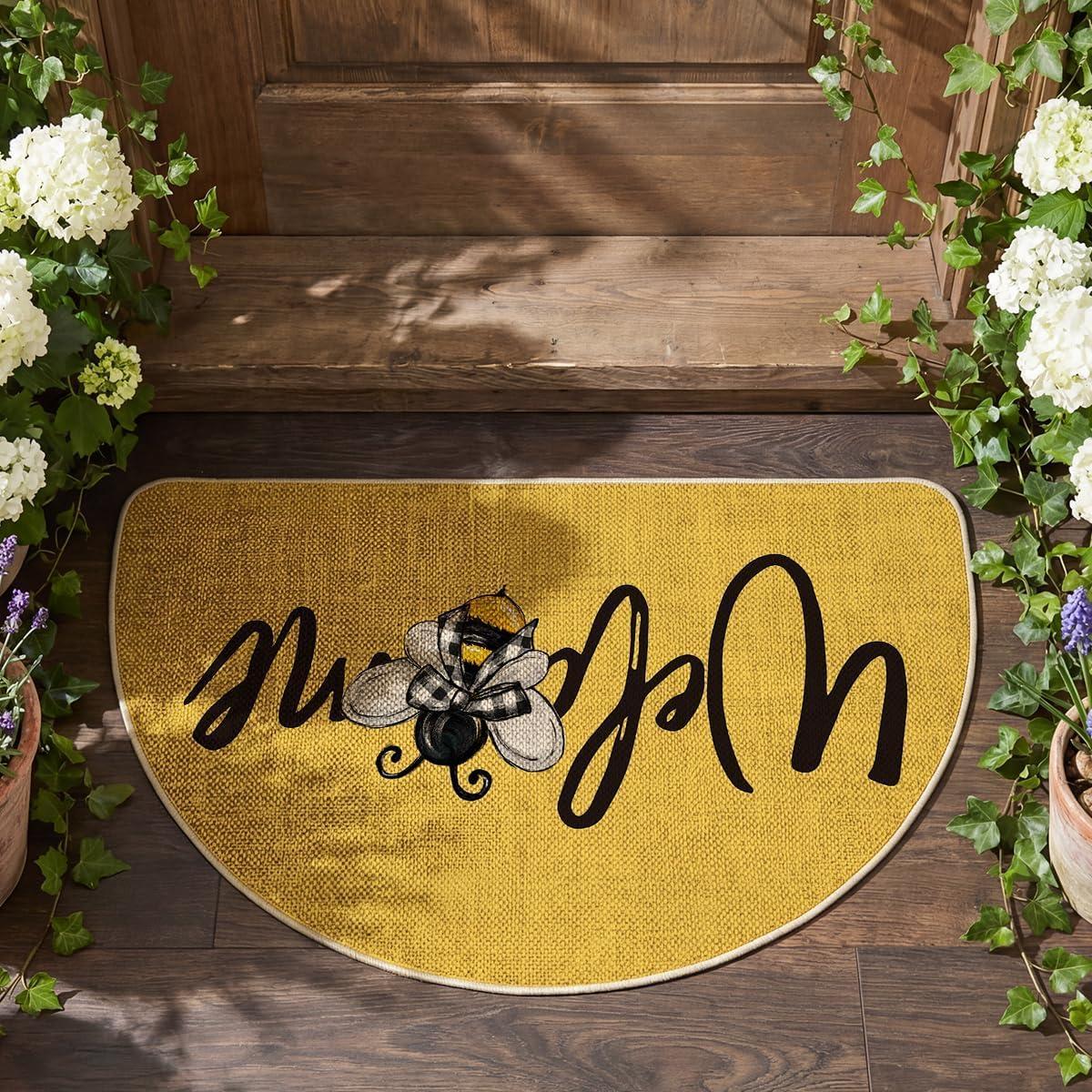 image:imageArtoid Mode Black Bee Welcome Summer Home Decor LowProfile Switch Rug Door Mat for Indoor Outdoor 17x29 InchYellow