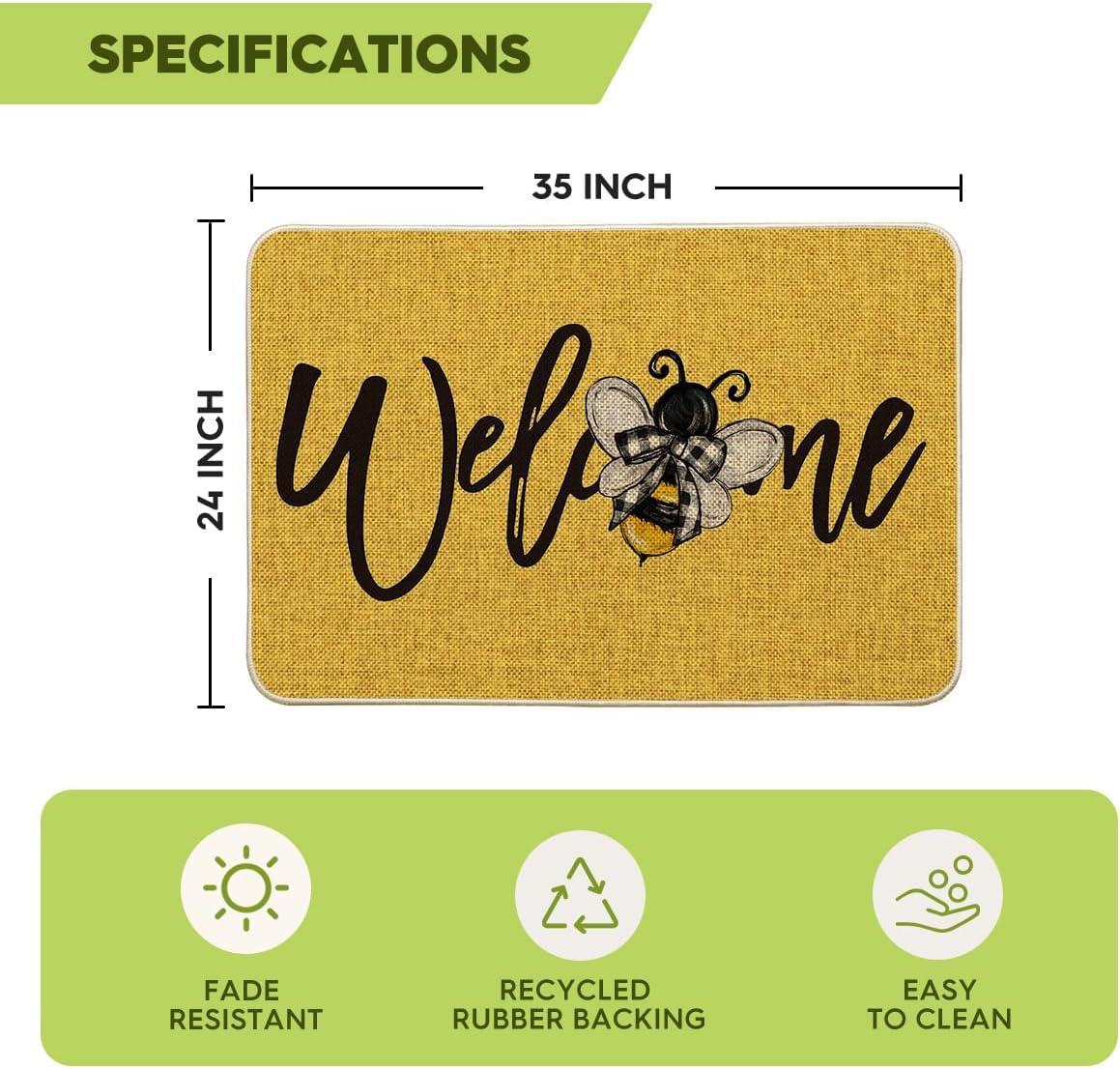 image:imageArtoid Mode Black Bee Welcome Summer Home Decor LowProfile Switch Rug Door Mat for Indoor Outdoor 17x29 InchYellow