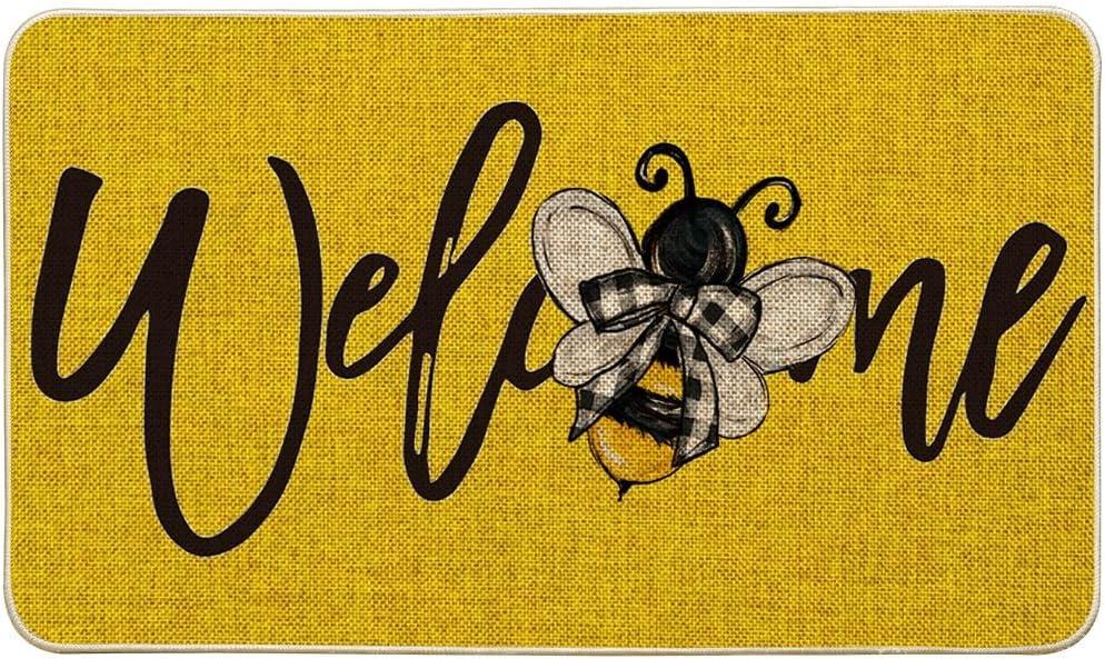 image:imageArtoid Mode Black Bee Welcome Summer Home Decor LowProfile Switch Rug Door Mat for Indoor Outdoor 17x29 InchYellow