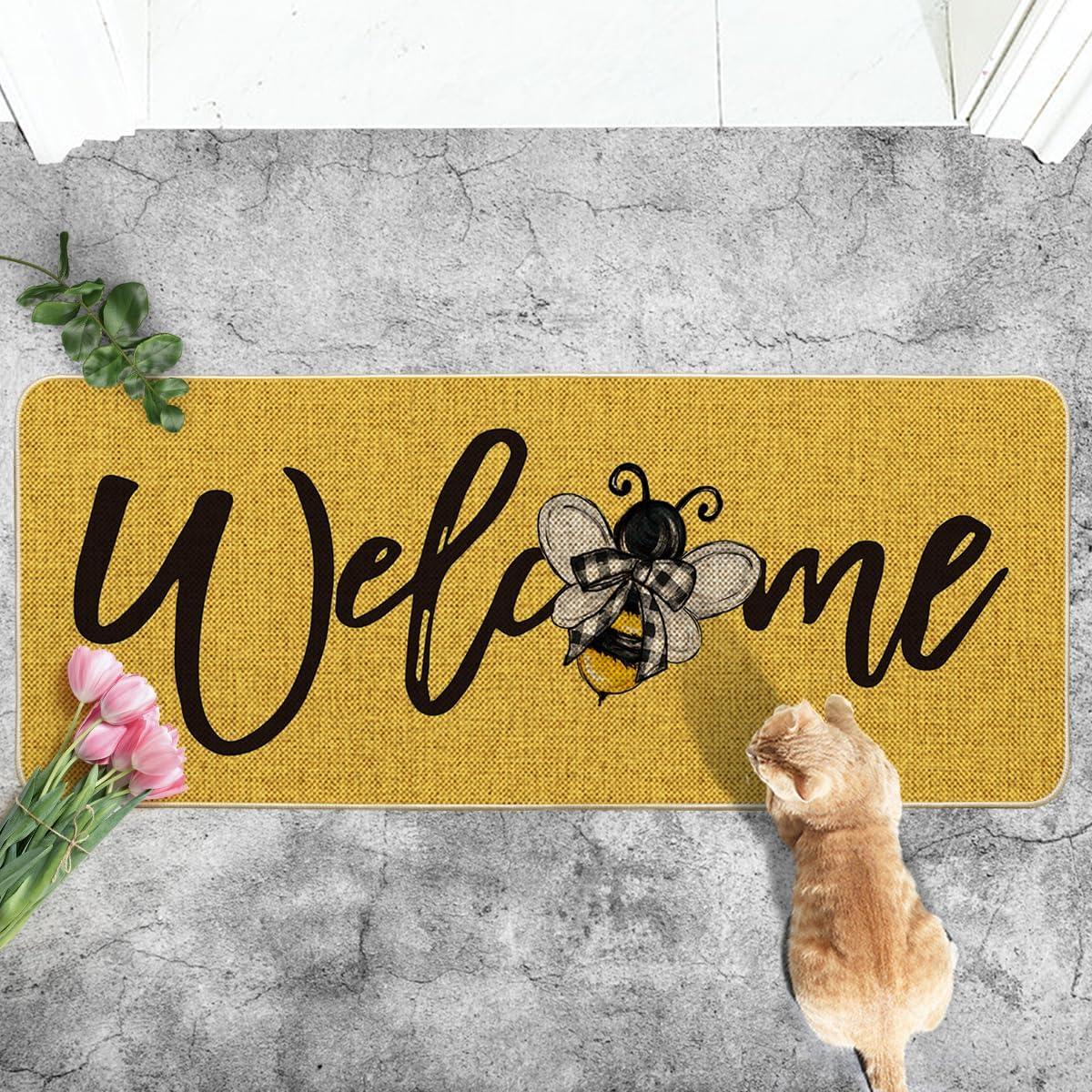 image:imageArtoid Mode Black Bee Welcome Summer Home Decor LowProfile Switch Rug Door Mat for Indoor Outdoor 17x29 InchYellow