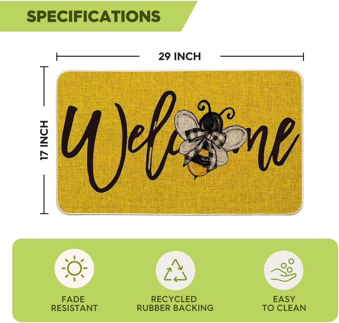 image:imageArtoid Mode Black Bee Welcome Summer Home Decor LowProfile Switch Rug Door Mat for Indoor Outdoor 17x29 InchYellow