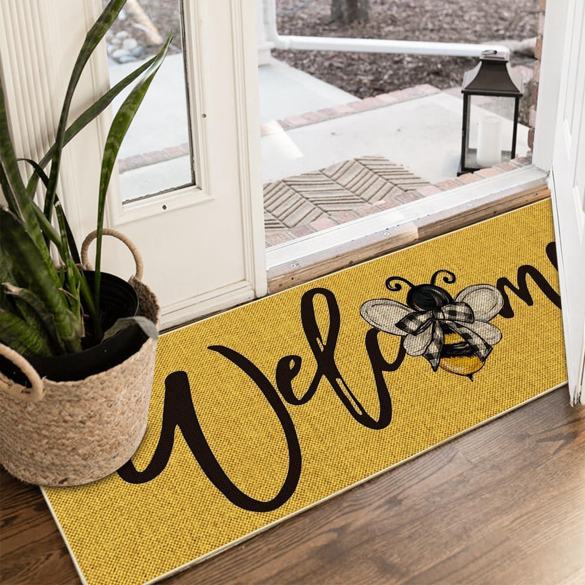 image:imageArtoid Mode Black Bee Welcome Summer Home Decor LowProfile Switch Rug Door Mat for Indoor Outdoor 17x29 InchYellow
