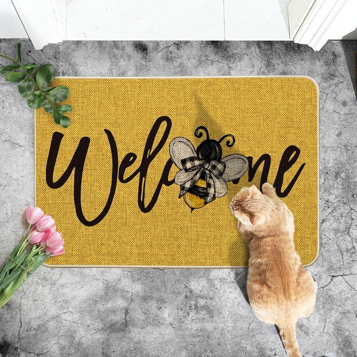 image:imageArtoid Mode Black Bee Welcome Summer Home Decor LowProfile Switch Rug Door Mat for Indoor Outdoor 17x29 InchYellow