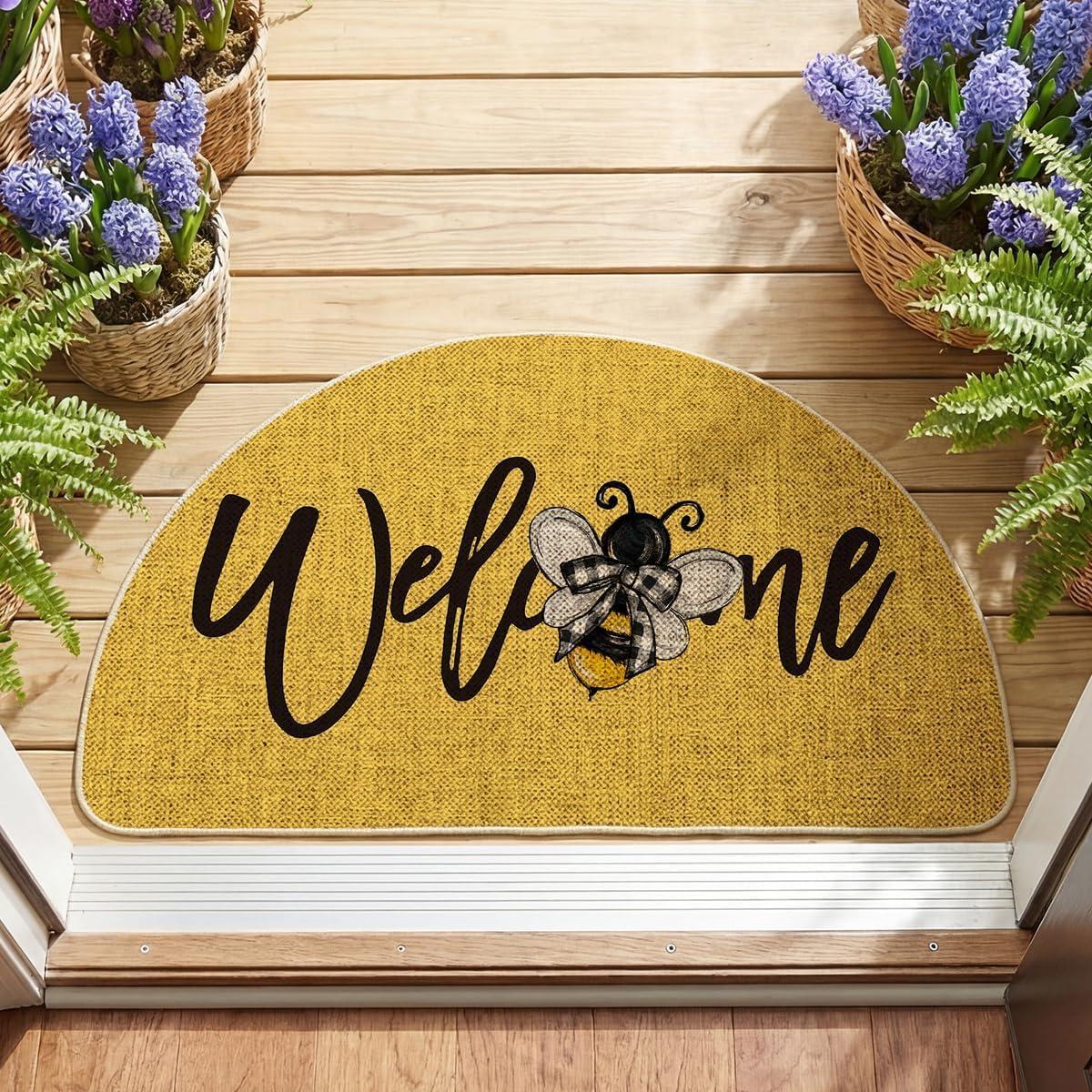 image:imageArtoid Mode Black Bee Welcome Summer Home Decor LowProfile Switch Rug Door Mat for Indoor Outdoor 17x29 InchYellow