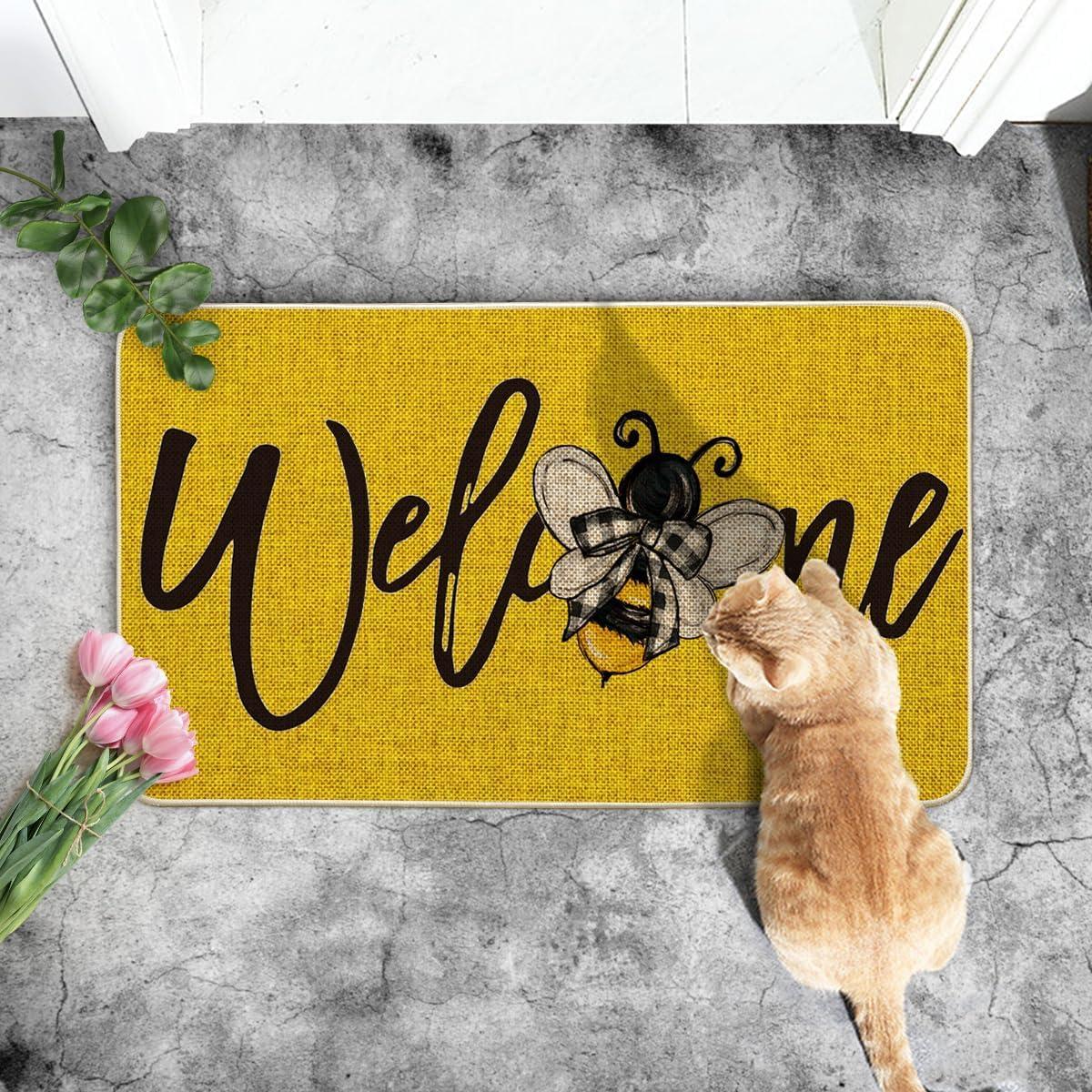 image:imageArtoid Mode Black Bee Welcome Summer Home Decor LowProfile Switch Rug Door Mat for Indoor Outdoor 17x29 InchYellow