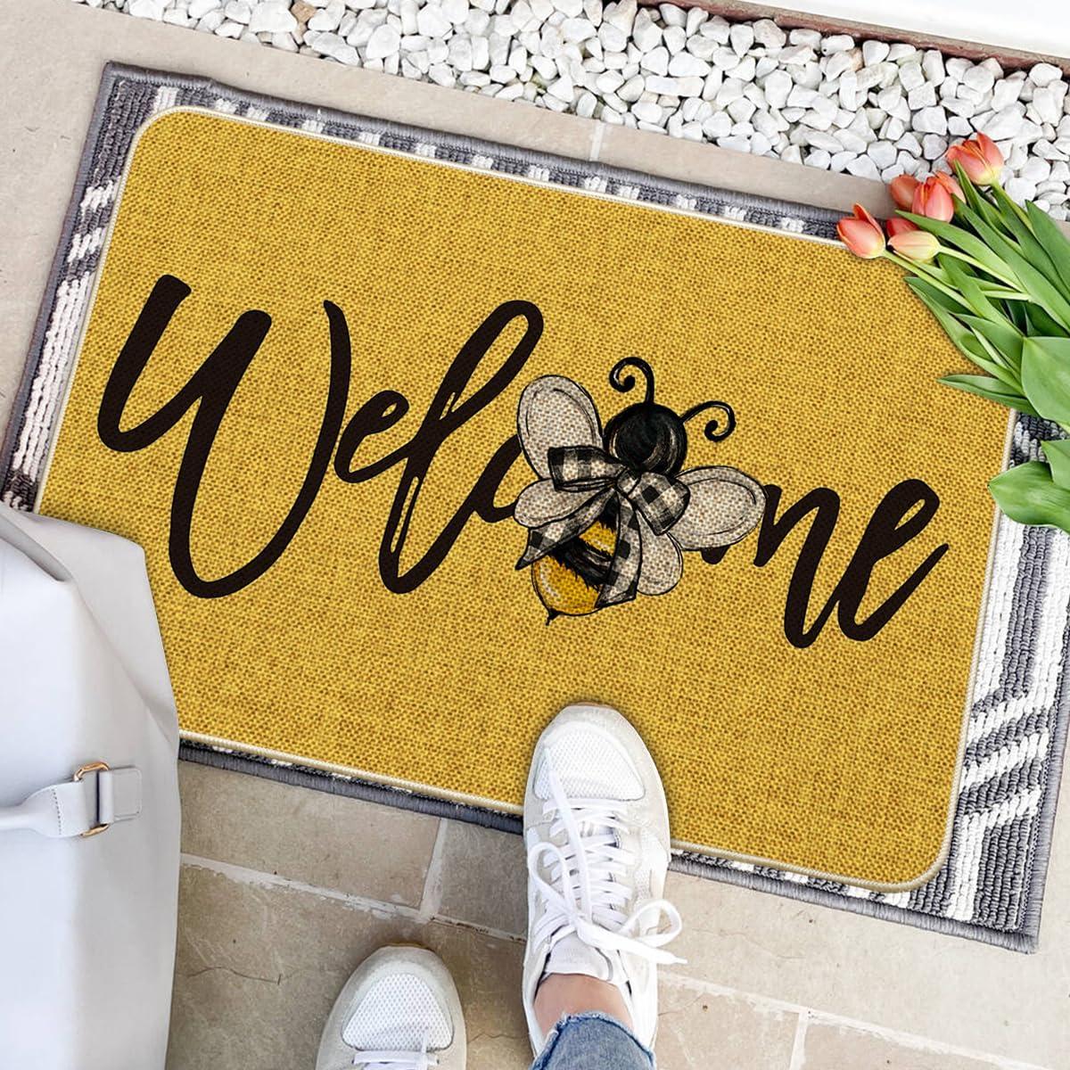 image:imageArtoid Mode Black Bee Welcome Summer Home Decor LowProfile Switch Rug Door Mat for Indoor Outdoor 17x29 InchYellow