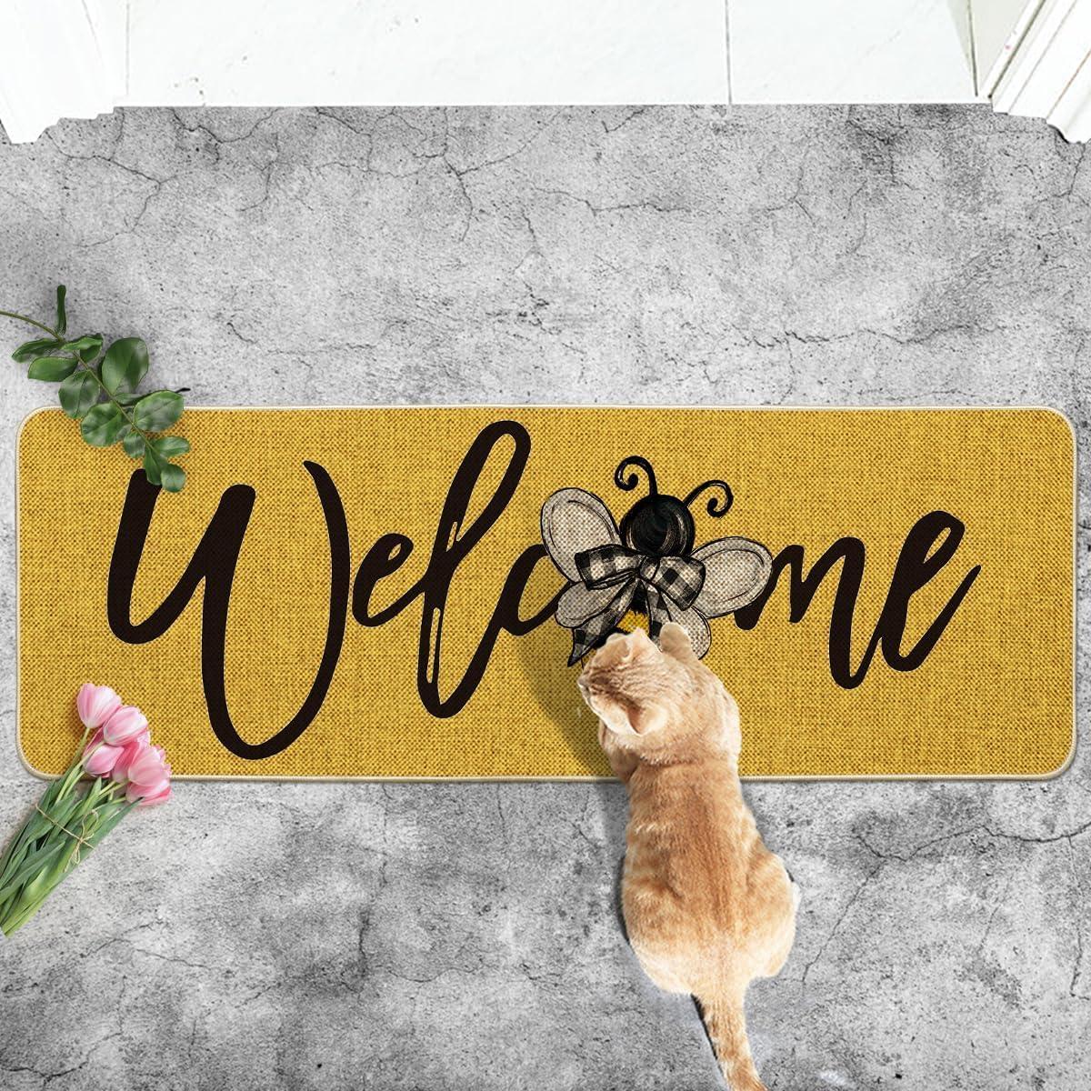image:imageArtoid Mode Black Bee Welcome Summer Home Decor LowProfile Switch Rug Door Mat for Indoor Outdoor 17x29 InchYellow