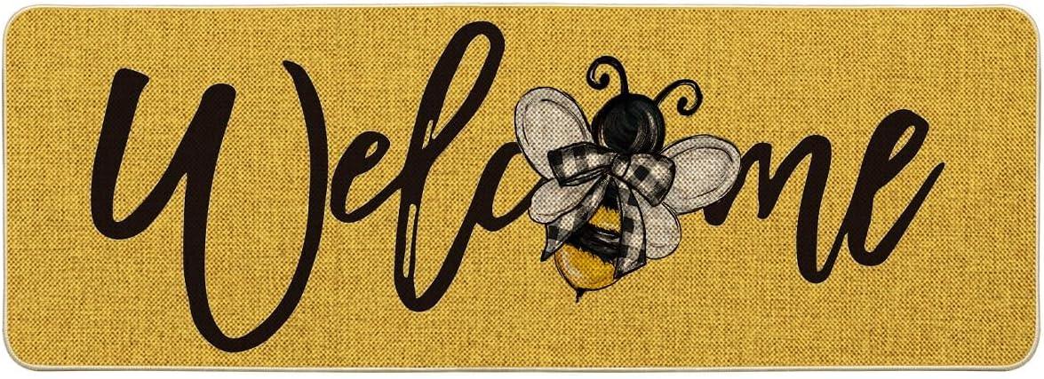 image:imageArtoid Mode Black Bee Welcome Summer Home Decor LowProfile Switch Rug Door Mat for Indoor Outdoor 17x29 InchYellow