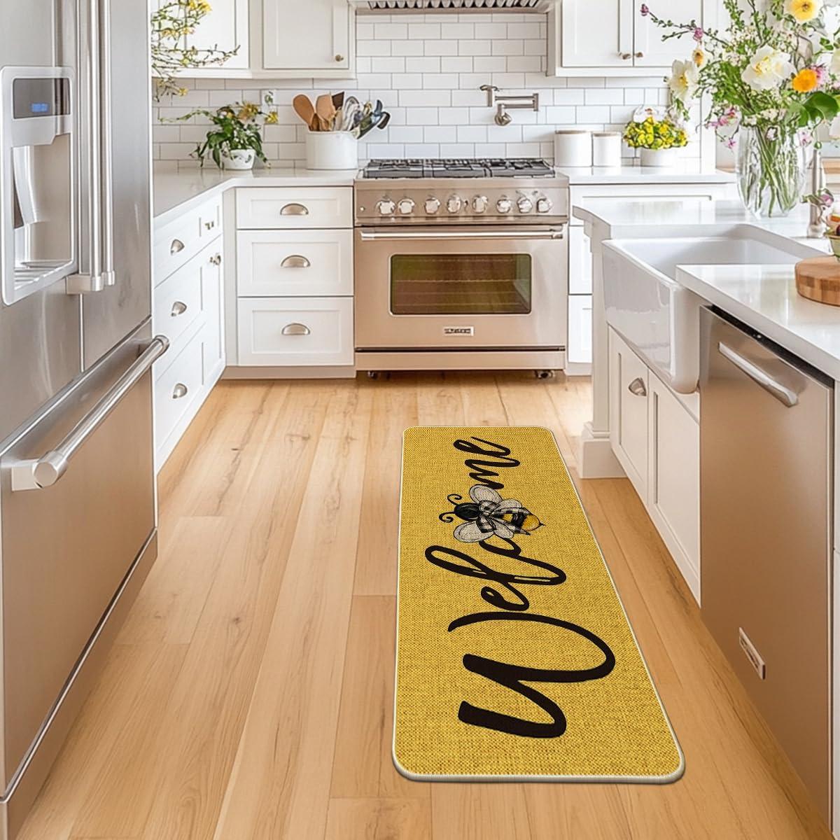 image:imageArtoid Mode Black Bee Welcome Summer Home Decor LowProfile Switch Rug Door Mat for Indoor Outdoor 17x29 InchYellow