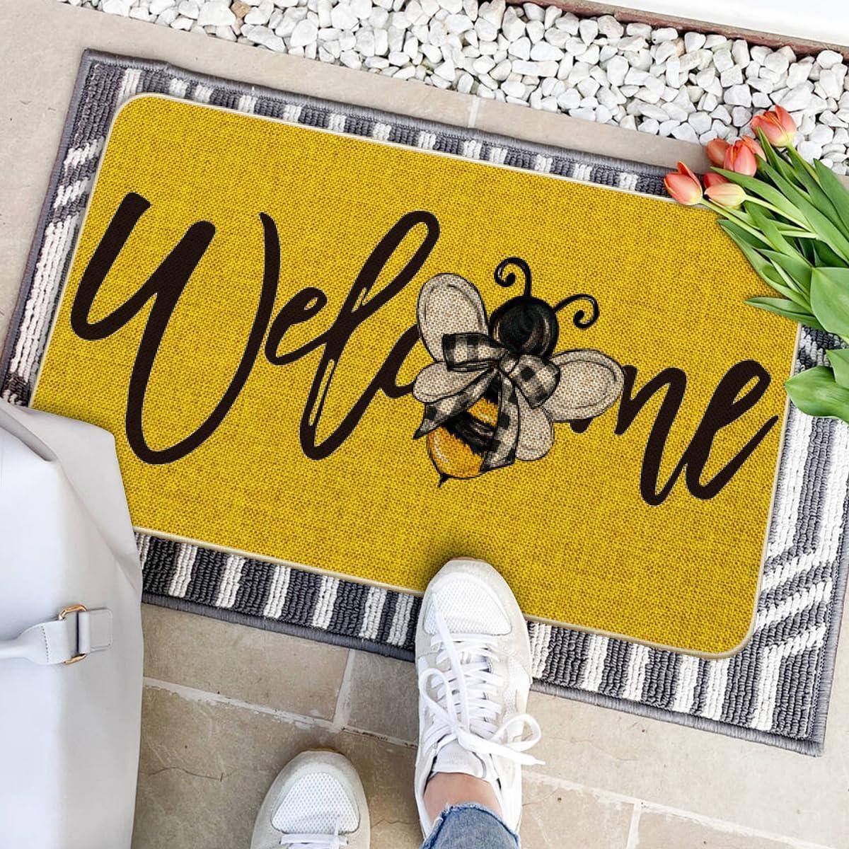 image:imageArtoid Mode Black Bee Welcome Summer Home Decor LowProfile Switch Rug Door Mat for Indoor Outdoor 17x29 InchYellow