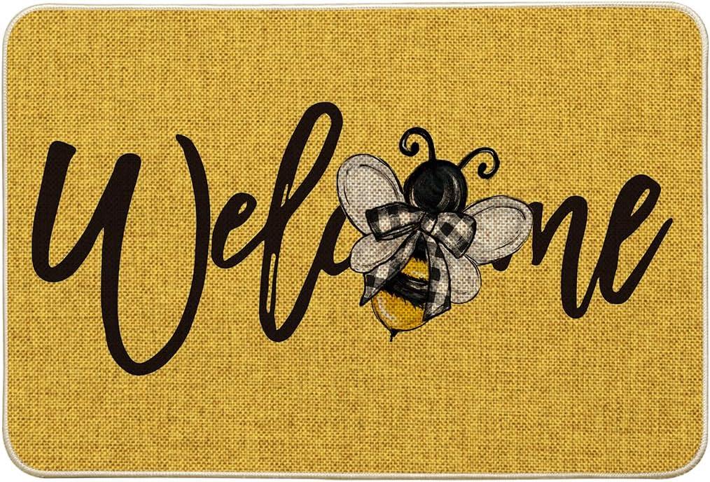 image:imageArtoid Mode Black Bee Welcome Summer Home Decor LowProfile Switch Rug Door Mat for Indoor Outdoor 17x29 InchYellow