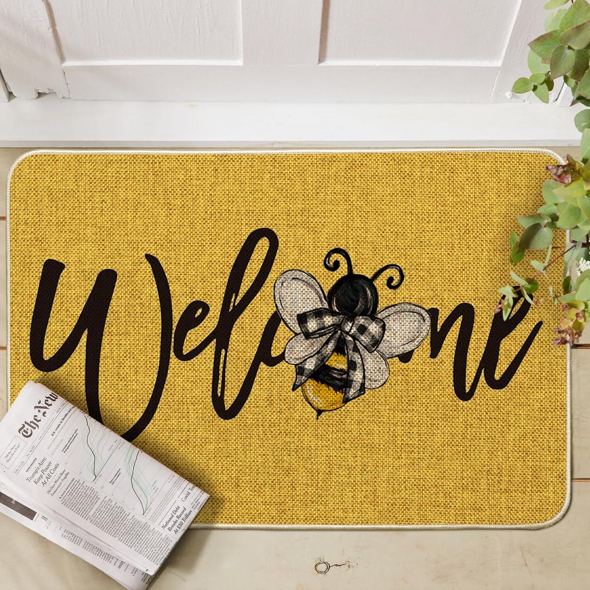 image:imageArtoid Mode Black Bee Welcome Summer Home Decor LowProfile Switch Rug Door Mat for Indoor Outdoor 17x29 InchYellow