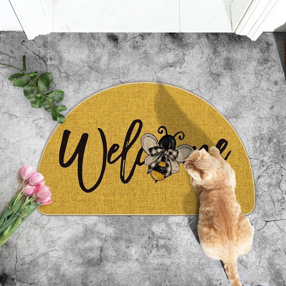 image:imageArtoid Mode Black Bee Welcome Summer Home Decor LowProfile Switch Rug Door Mat for Indoor Outdoor 17x29 InchYellow