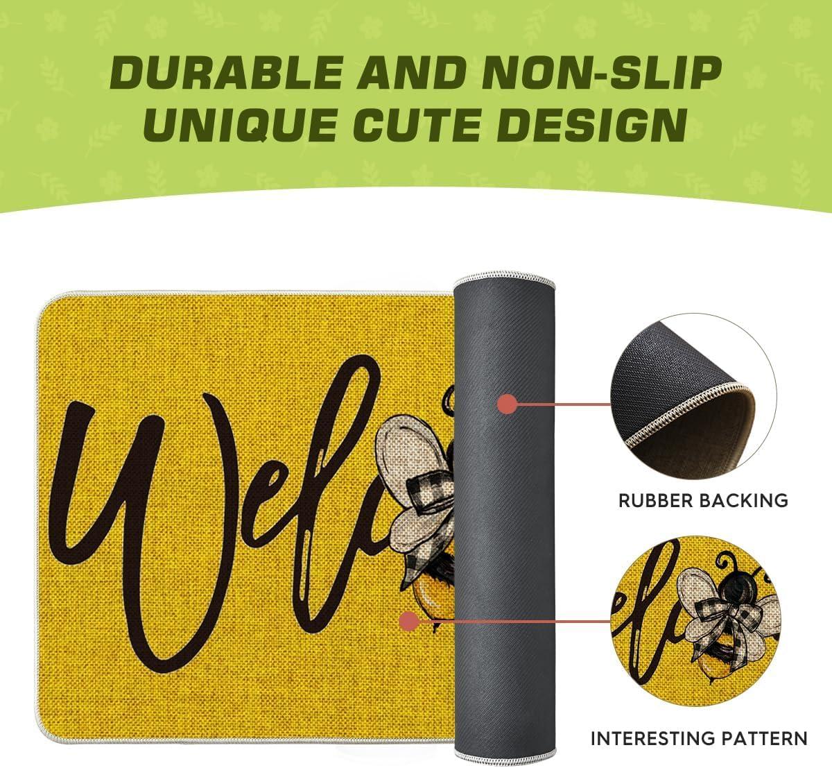 image:imageArtoid Mode Black Bee Welcome Summer Home Decor LowProfile Switch Rug Door Mat for Indoor Outdoor 17x29 InchYellow