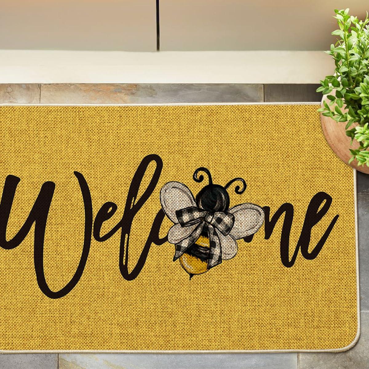 image:imageArtoid Mode Black Bee Welcome Summer Home Decor LowProfile Switch Rug Door Mat for Indoor Outdoor 17x29 InchYellow