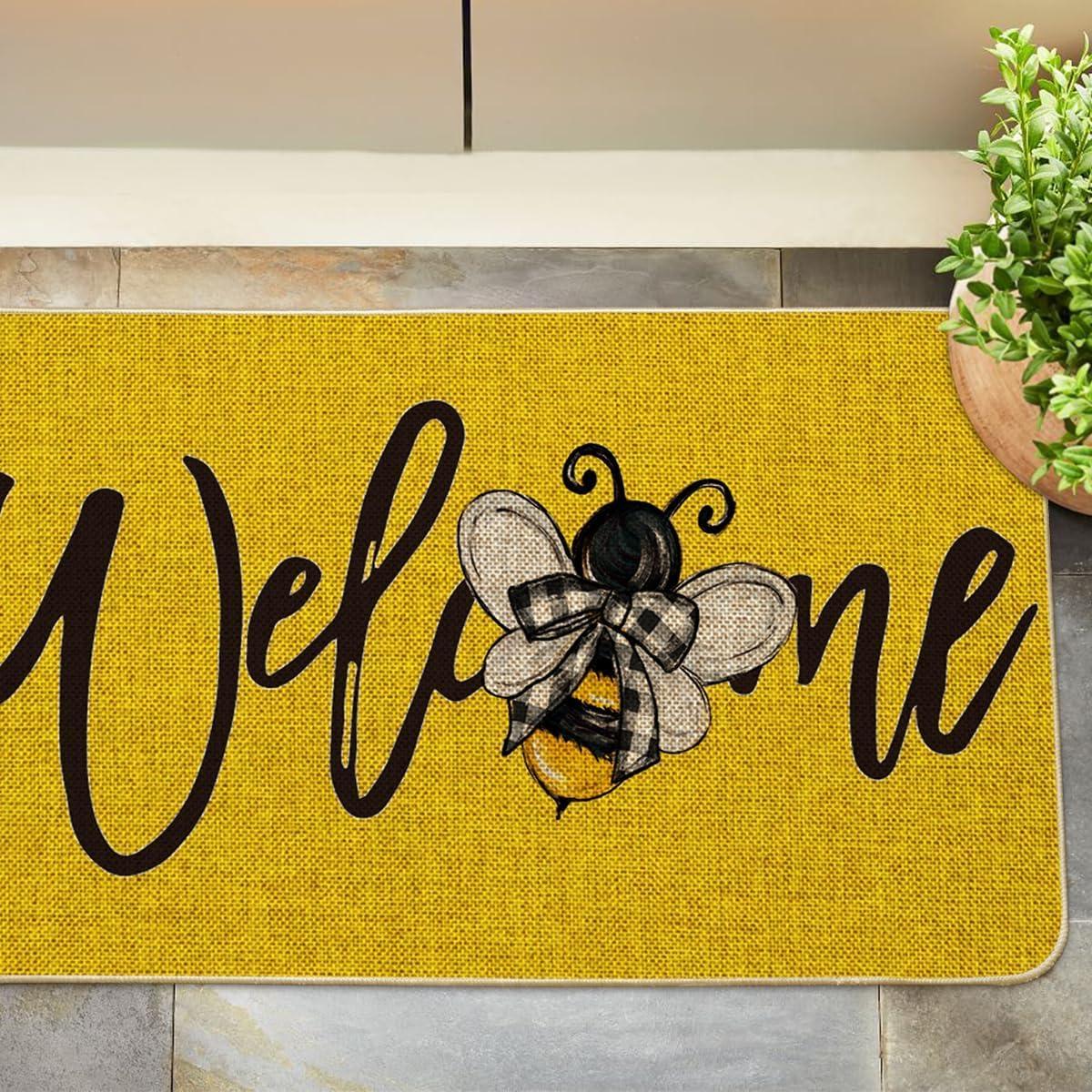 image:imageArtoid Mode Black Bee Welcome Summer Home Decor LowProfile Switch Rug Door Mat for Indoor Outdoor 17x29 InchYellow